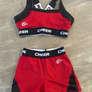 Cheer Kids Red and Black Matching Bra and Short Set